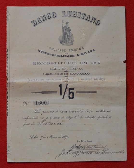 Ação Muito antiga 1895 - BANCO LUSITANO