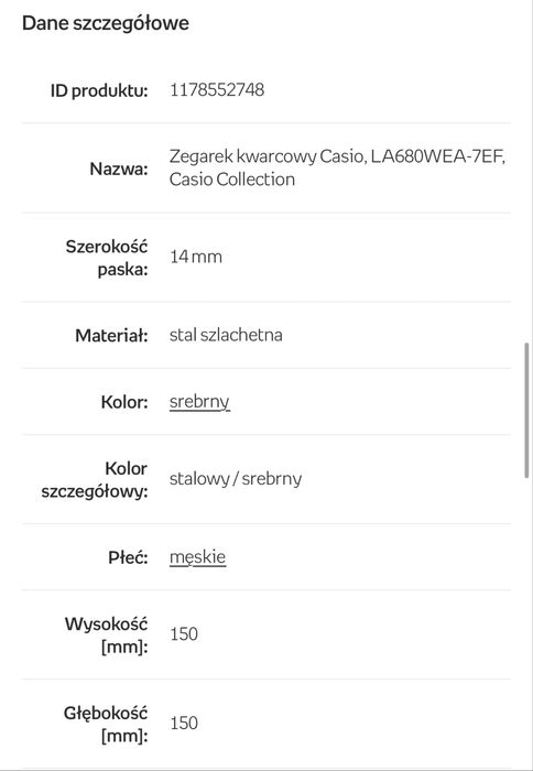 Zegarek casio LA680WEA-7EF Casio collection