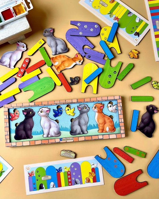 Drewniana edukacyjna gra z kartami «Koty za płotem»