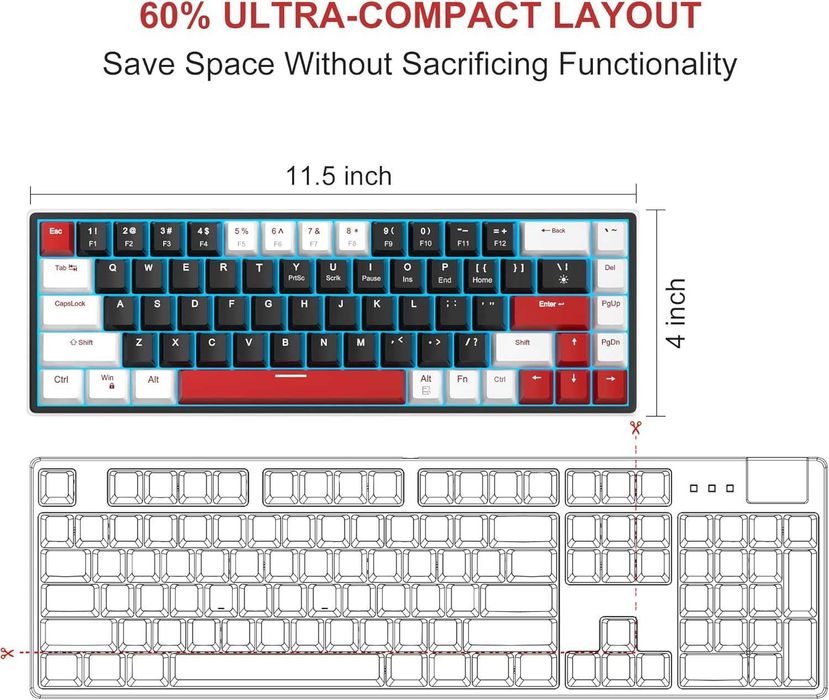 Mechaniczna klawiatura gamingowa SKY68 60% RED Switch LED Niebieski816