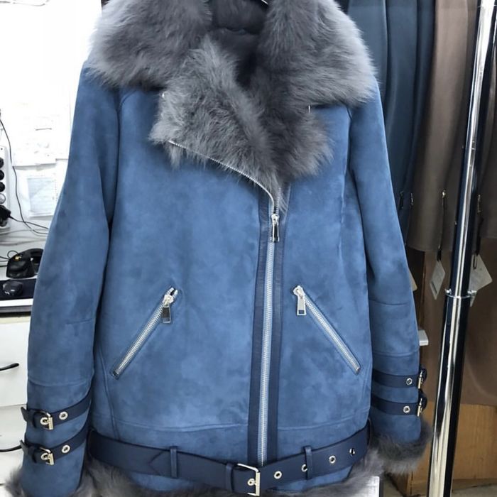 Дубленка авиатор Adamo мех тоскана Италия синяя серая
