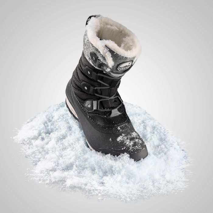 Botas de caminhada na neve quentes e impermeáveis mulher, NH500 preto