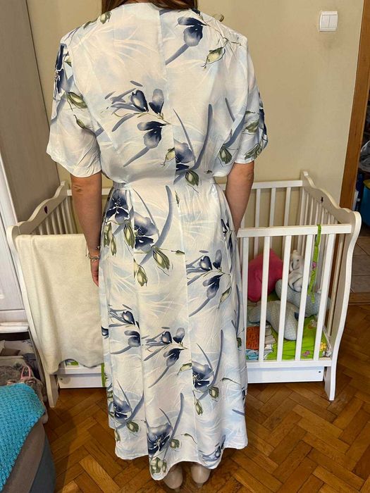 Długa sukienka na guziki wiązana błękitna Vivien Caron S/M 36/38