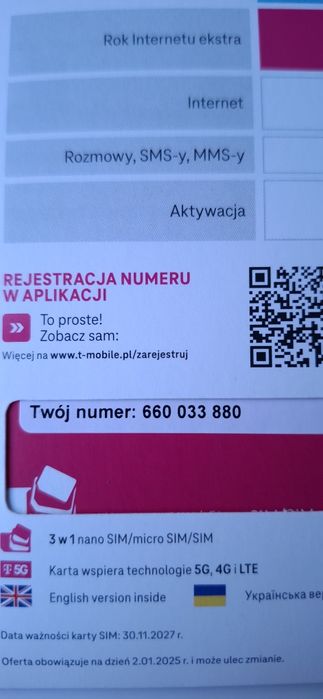 Starter T-Mobile z łatwym numerem złoty platynowy numer