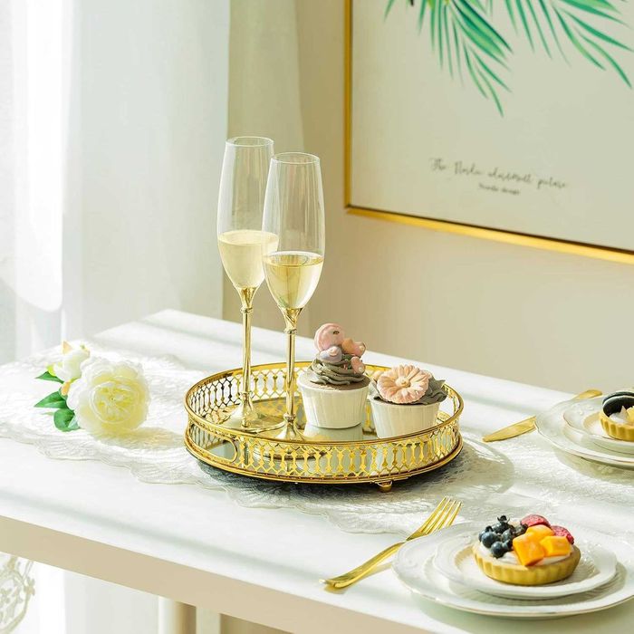 Nowa taca okrągła / toaletka / dekoracja / patera / tacka złota !3685!