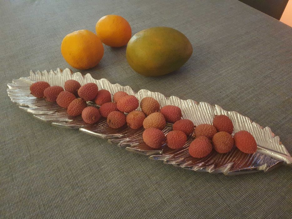 Patera taca ozdobna liść palmowy, srebrna 53 cm / glamour