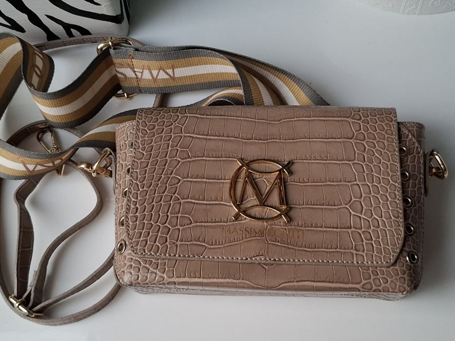 Włoska torebka skórzana wężowa beżowa dwa paski