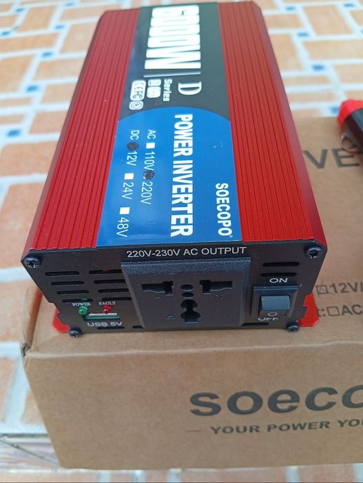 Inversores de potência.12 volts para 230 c/ 6000 watts continuos.
Potência Máxima: 6000W. Entrada/Saída: Entrada de 12V DC
Basta uma bateria e fica co