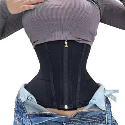 Cinta modeladora em látex com zipper e ganchos