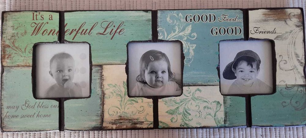 Wall-mounted wooden frame for 3 photographs