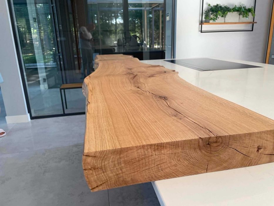 Blat, barek, kłoda, deska dębowa loftowa- 220 cm, grubość 7 cm MONOLIT, OKAZJA