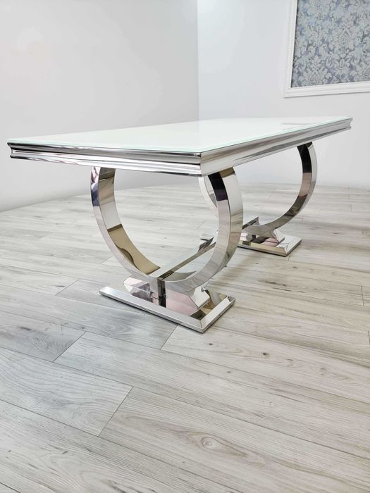 Stół OMEGA 160 × 100 cm – srebrny / biały blat