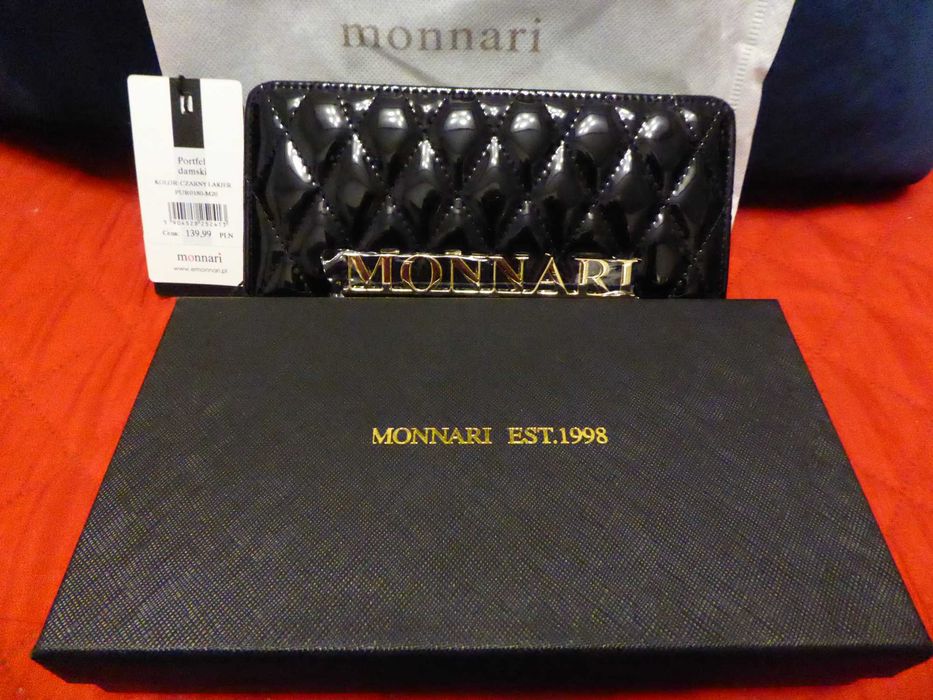 Portfel damski Monnari elegancki czarny duży skóra eko prezent