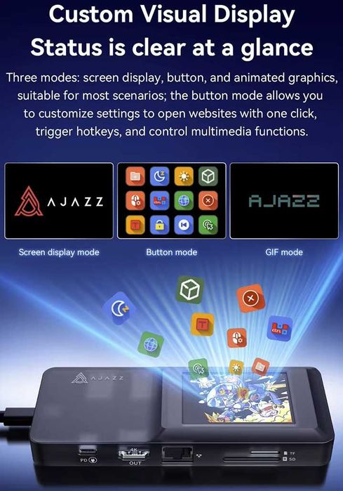 USB хаб Ajazz AKP01E c функцией стримдека HDMI USB3.0 LAN 100MBPS MICRO SD