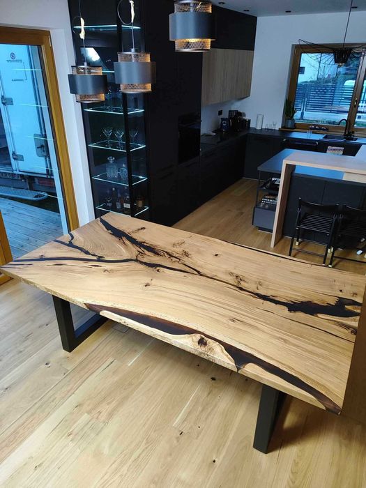 Stół dębowy monolit masywny 80 mm grubości stolarz żywica epoksydowa