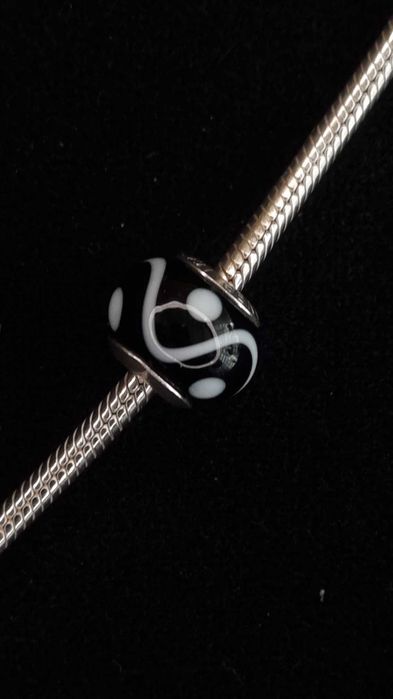 Charms Murano srebro 925 ITALY czarno biały wzorek