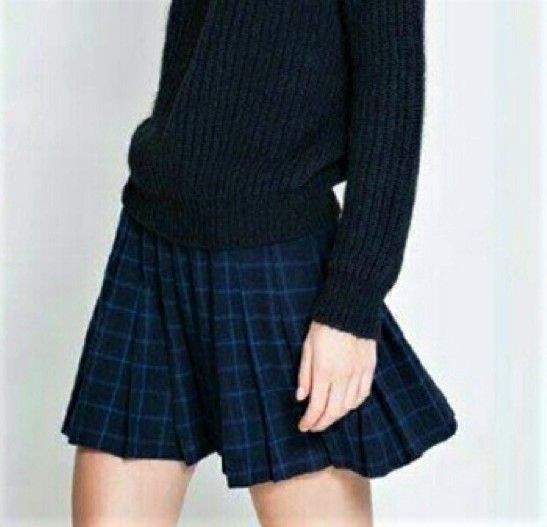 Saia lã xadrez azul zara