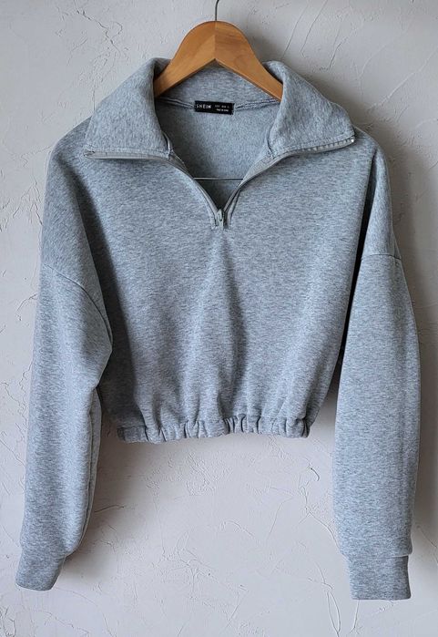 Bluza z długim rękawem oversize krótka jasnoszara