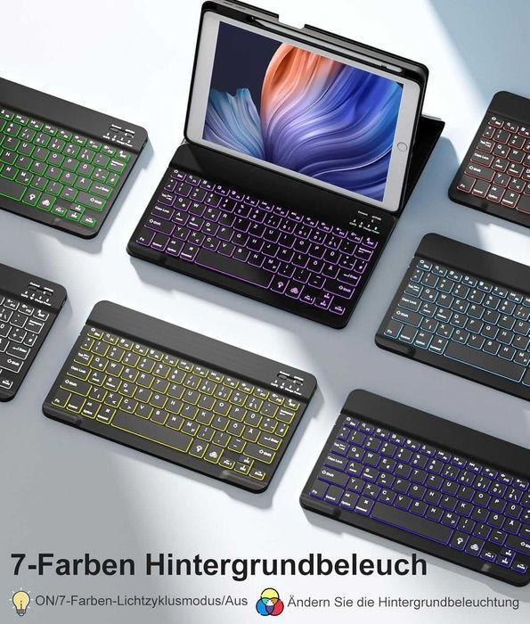Vobafe etui klawiatura bluetooth LED do iPad 7/8/9 10,2" stojak czarne