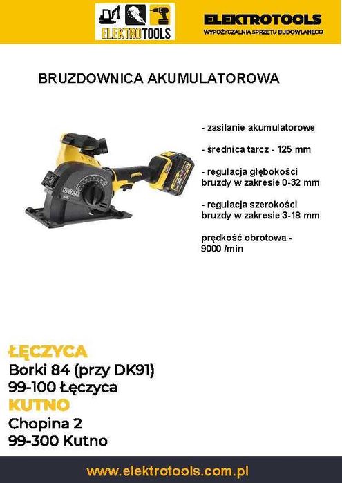 Bruzdownica akumulatorowa odkurzacz wynajem wypożyczenie
