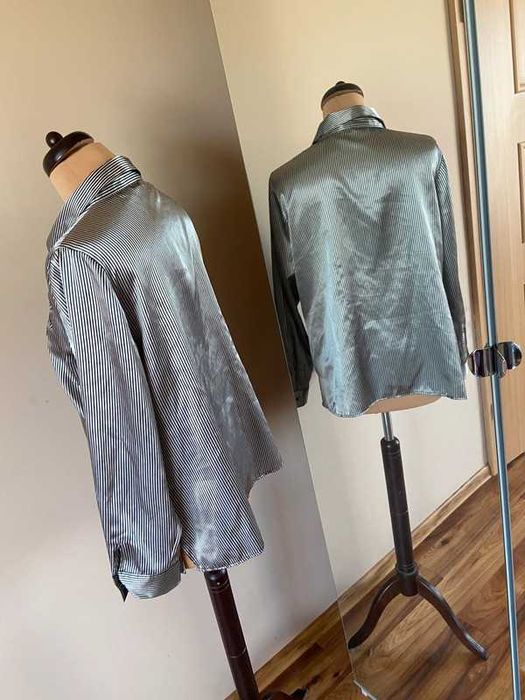 Bm koszula elegancka sliska paski żabot xxxl +size 46 44