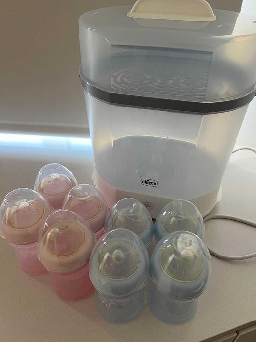 Esterilizador elétrico Chicco a vapor 3 em 1 + 8 biberões Chicco
