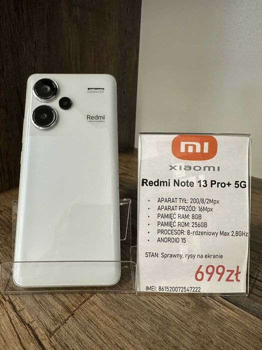 Smartfon Telefon Xiaomi Redmi Note 13 Pro+ 5G 8/256GB biały stan bdb gwarancja