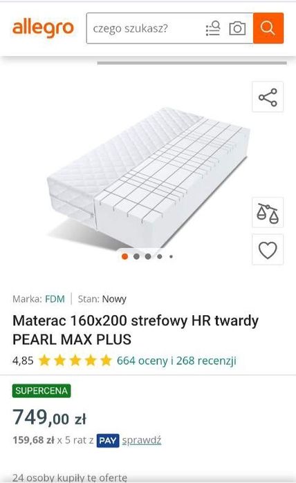 Materac fdm Pearl max plus twardy 160x200