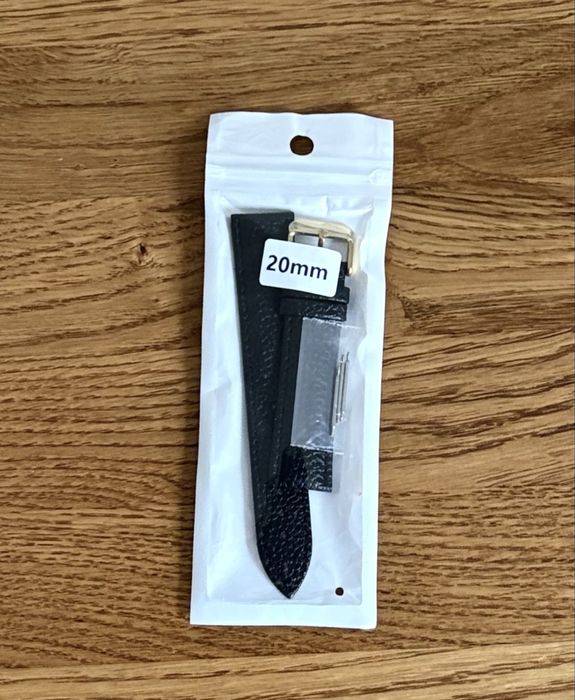 Черный кожаный ремешок для часов 20мм шкіряний ремінець на годинник
