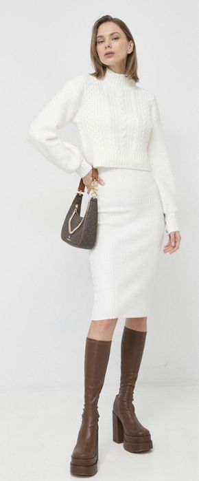 MORGAN Sukienka i Sweter wełna Sweterek Biały Komplet Tuba Nowe Zestaw