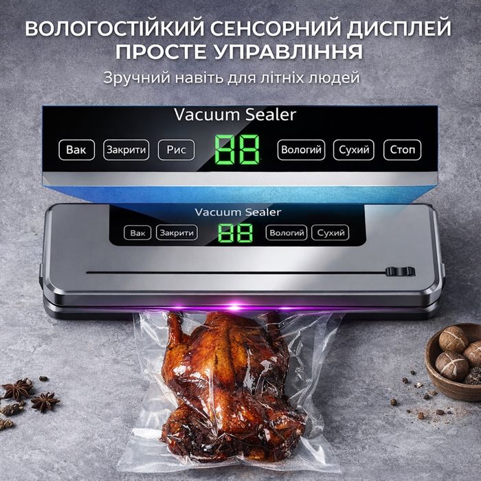 Вакуумний упаковувач сухих та вологих продуктів з УФ - стерилізацією
