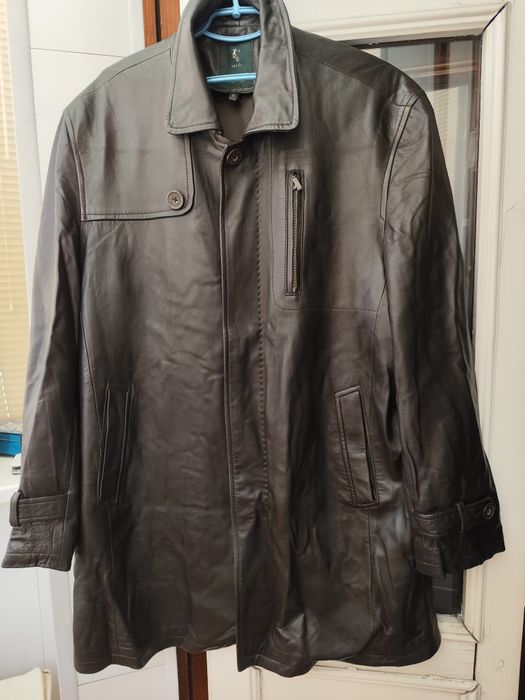 Мужская темно-коричневая кожаная куртка размер 52-56