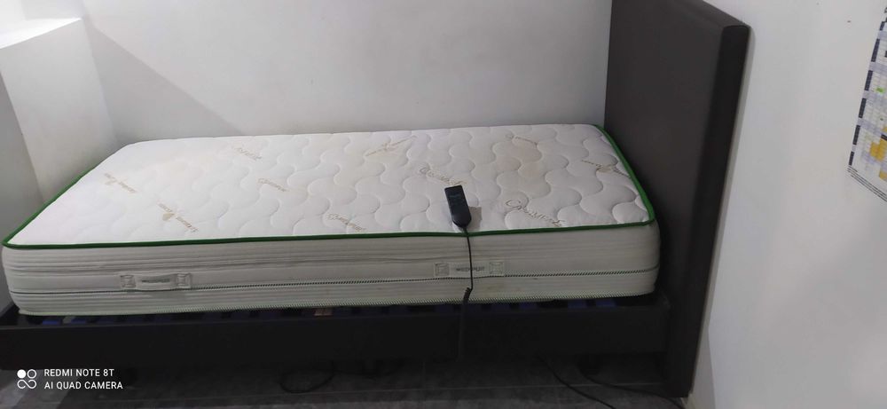 Cama e cabeceira estofada com estrado elétrico+colchão