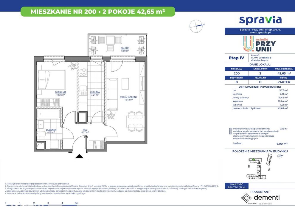 2-pokojowe mieszkanie 42m2 + balkon Bez Prowizji