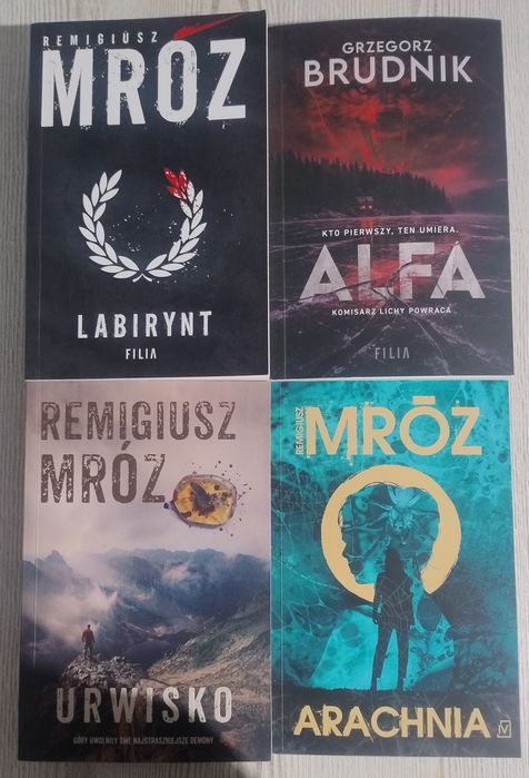Książki R. Mróz i G. Brudnik ( Labirynt, Alfa, Arachnia, Urwisko).