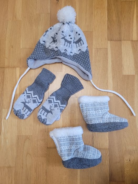 Komplet zimowych akcesoriów H&M stan jak nowe 74/80