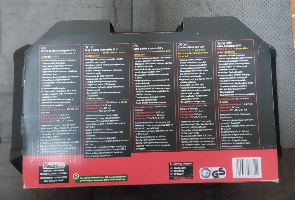 Serra de fita a bateria 20V Parkside