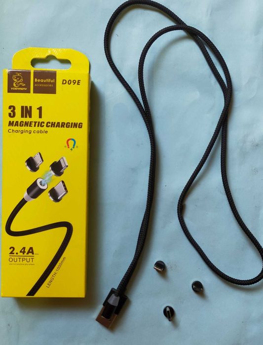 Магнитный кабель для телефона 3в1 Type-C+MicroUSB+Lightning Denmen