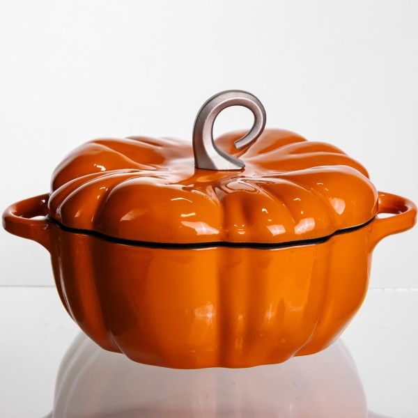 Каструля чавунна емальована Iron Pumpkin 3,5 л — помаранчева / біла