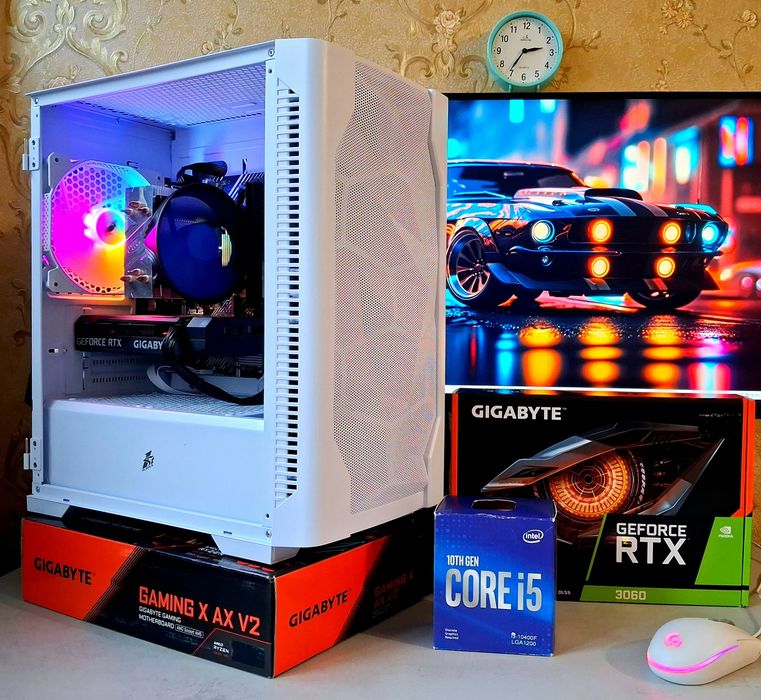 ПК RTX3060+ Intel i5-10400F+ 16gb DDR4 + H510 Asus игровой компьютер PC Gaming AMD s-1200 Gigabyte