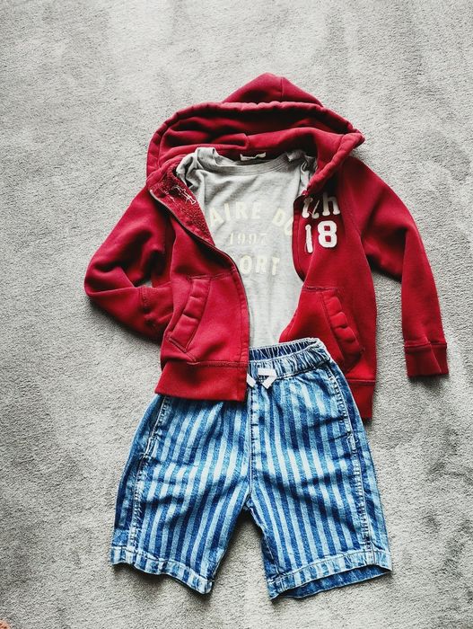 Zestaw bluza Abercrombie spodenki koszulka H&M 122/128
