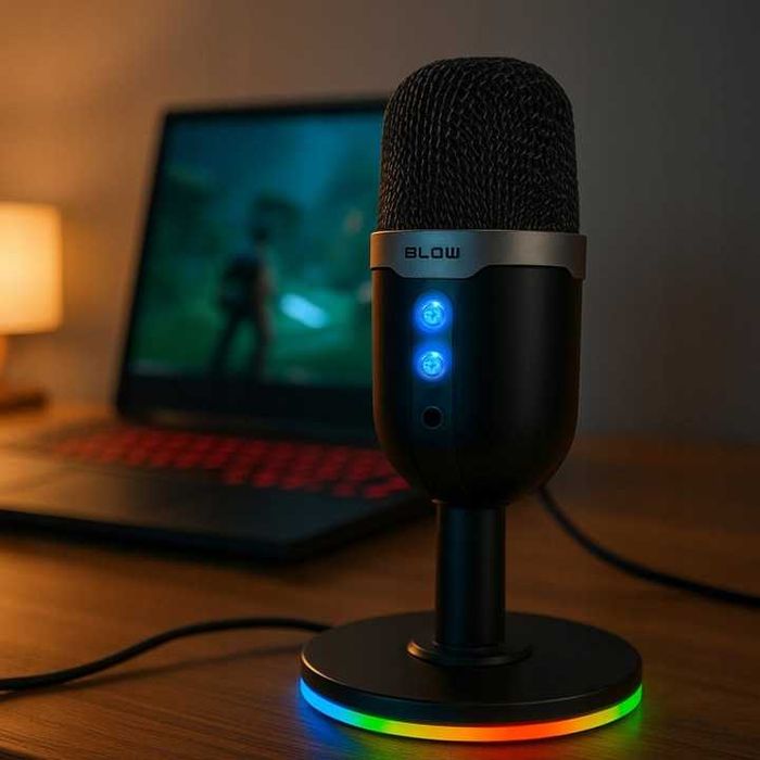 MIKROFON do komputera pojemnościowy gamingowy studyjny karaoke USB LED