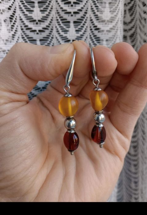 Artystyczne kolczyki z bursztynem naturalnym A.P jewellery Srebro 925