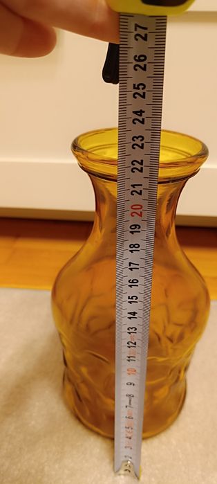 Flakon, wazon, żółty, miodowe szkoło, PRL, bursztynowe