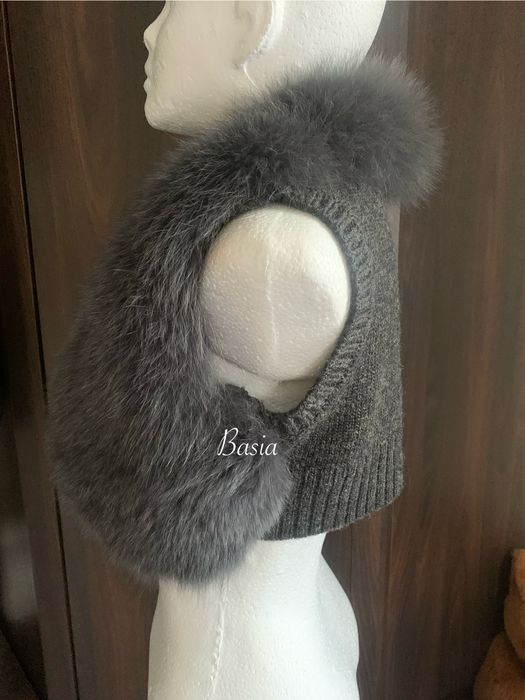 Narzutka, etola dzianinowa z lisem naturalnym