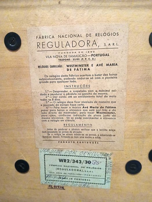 Relógio carrilhão de parede Reguladora