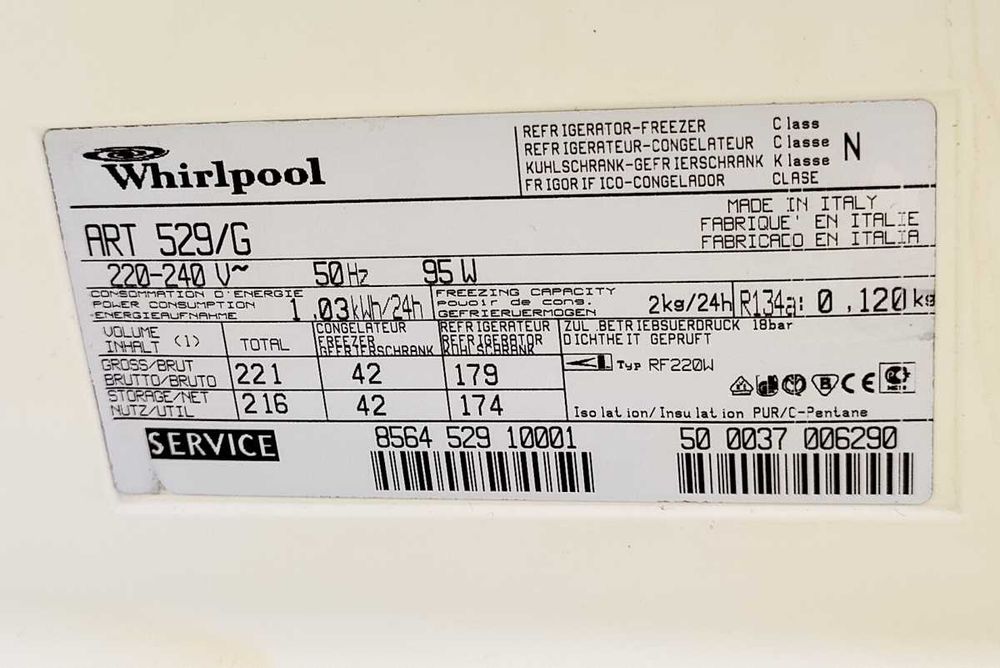 Lodówka z zamrażalnikiem 140 / 50cm - Whirlpool ART 529/G - sprawna