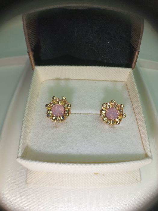 Srebro pozłacane kolczyki sztyfty 925 różowe oczko
