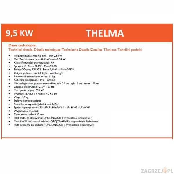 Piecyk na pellet Thelma 9 kW pelet - Automatyczny z programowaniem