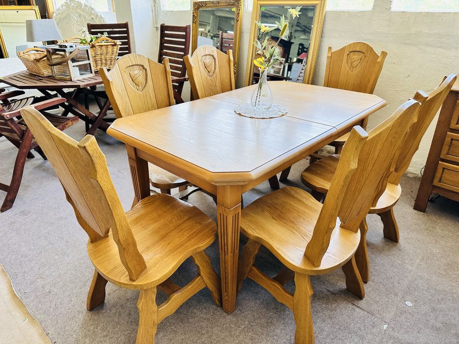 Duży, ROZKŁADANY stół z 6 krzesłami 100% DĄB :)